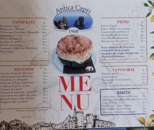 Menu del Ristorante Pizzeria Antica Capri nei Quartieri Spagnoli a Napoli